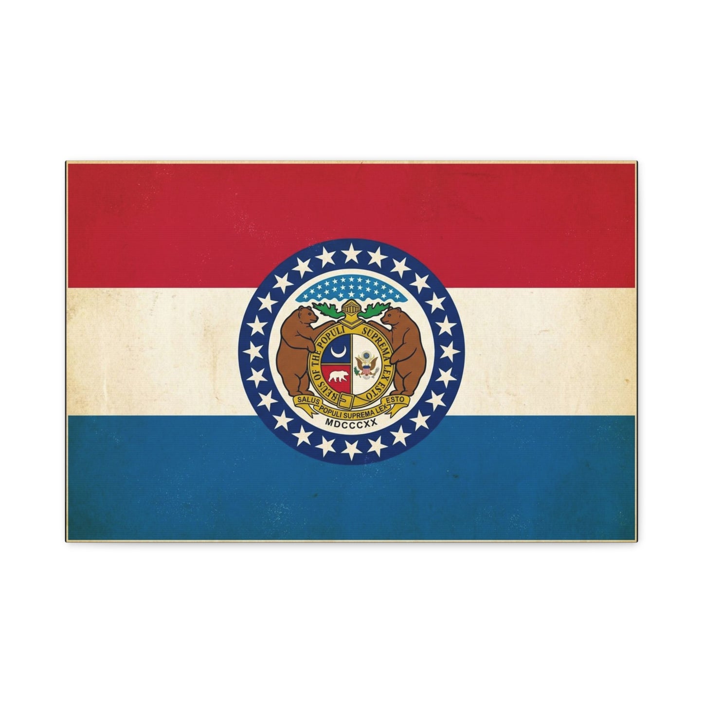 Missouri State Flag Canvas Wall Art - Vintage Red White Blue Bear Seal Print - Patriotic Americana Decor - Living Room Wall Decor, Office Art - Ready to Hang - Bedroom Home Decoration - Ready to Hang