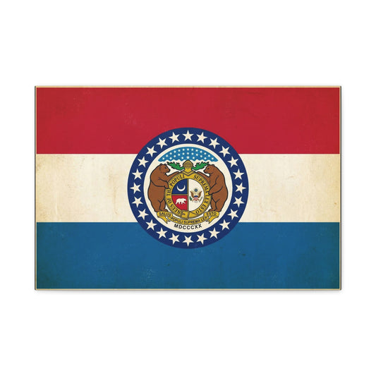 Missouri State Flag Canvas Wall Art - Vintage Red White Blue Bear Seal Print - Patriotic Americana Decor - Living Room Wall Decor, Office Art - Ready to Hang - Bedroom Home Decoration - Ready to Hang