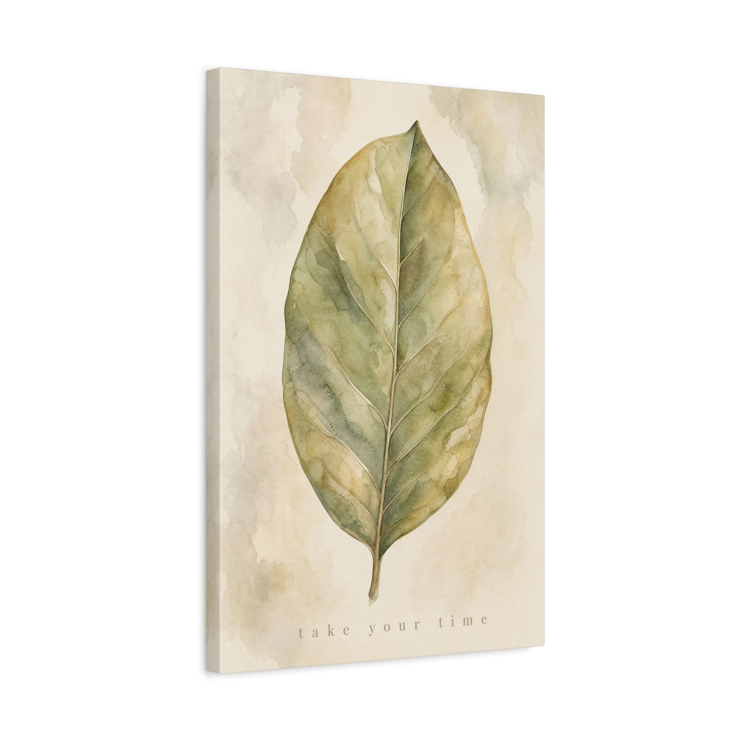 "Take Your Time" Botanical Leaf Canvas Wall Art - Watercolor Sage Green Nature Print - Minimalist Contemporary Decor - Bedroom Living Room Wall Decor - Calming Home Decoration - Modern Farmhouse Style