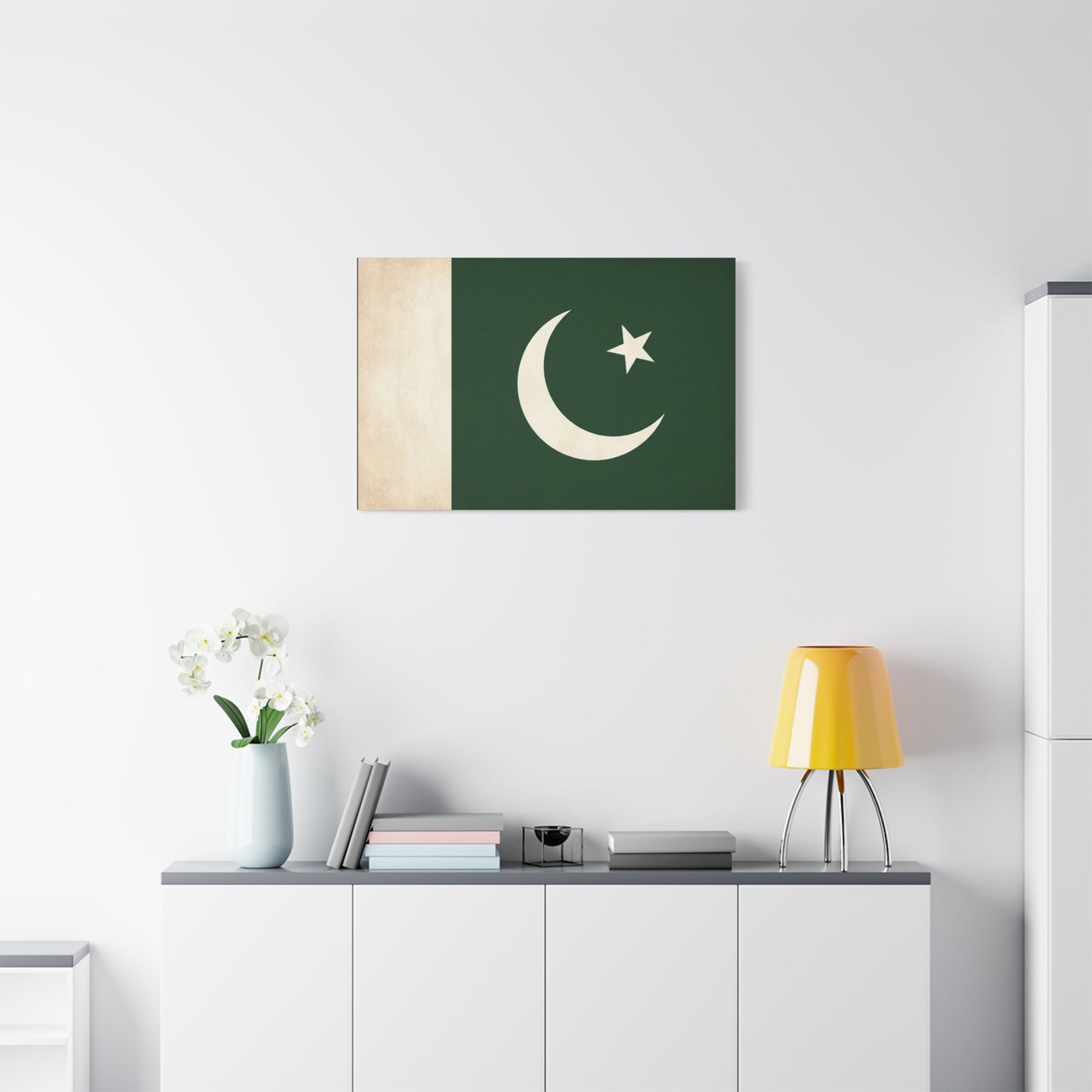 Pakistan Flag Canvas Wall Art - Crescent Moon Star Green White National Decor - Vintage Style Matte Print - Living Room Wall Decor, Bedroom Home Decoration - Bedroom Home Decoration - Ready to Hang