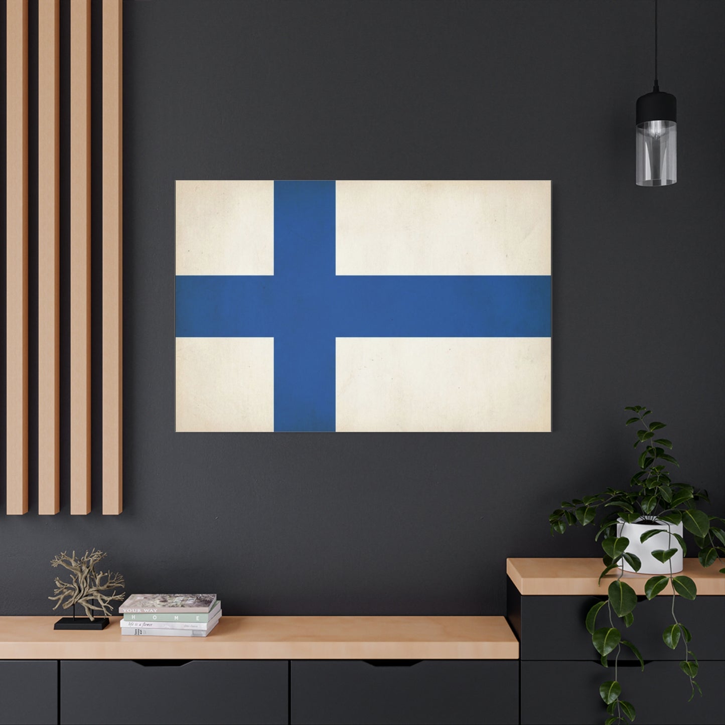 Finland Flag Canvas Wall Art - Blue Nordic Cross Finnish Country Print - Vintage Minimalist Patriotic Decor - Living Room Wall Decor, Bedroom Home Decoration, Office Art - Bedroom Home Decoration