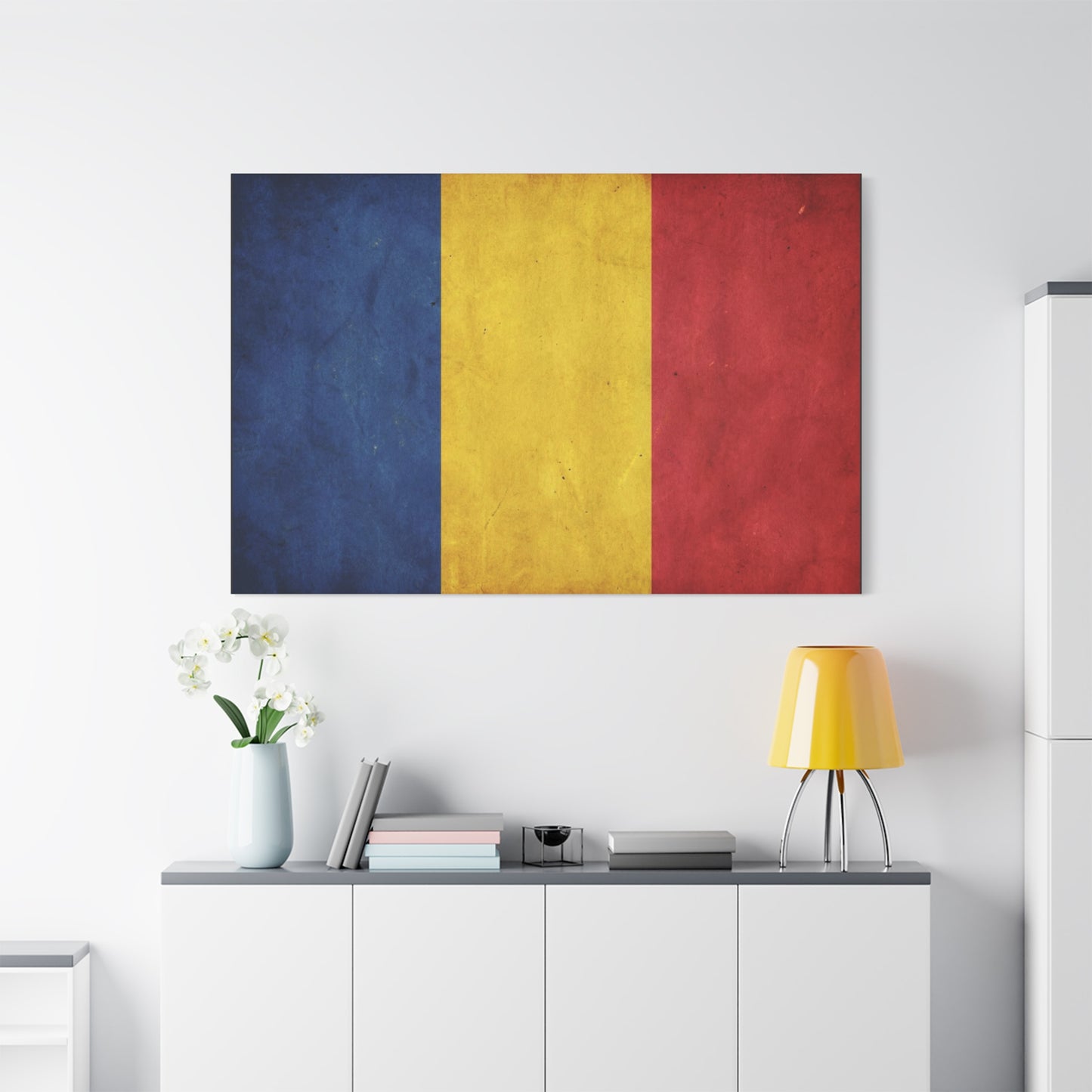 Romania Flag Canvas Wall Art - Vintage Tricolor Country Print, Rustic Patriotic Decor - Textured Cotton Canvas - Living Room Home Decoration, Office Accent - Living Room Wall Decor - Ready to Hang