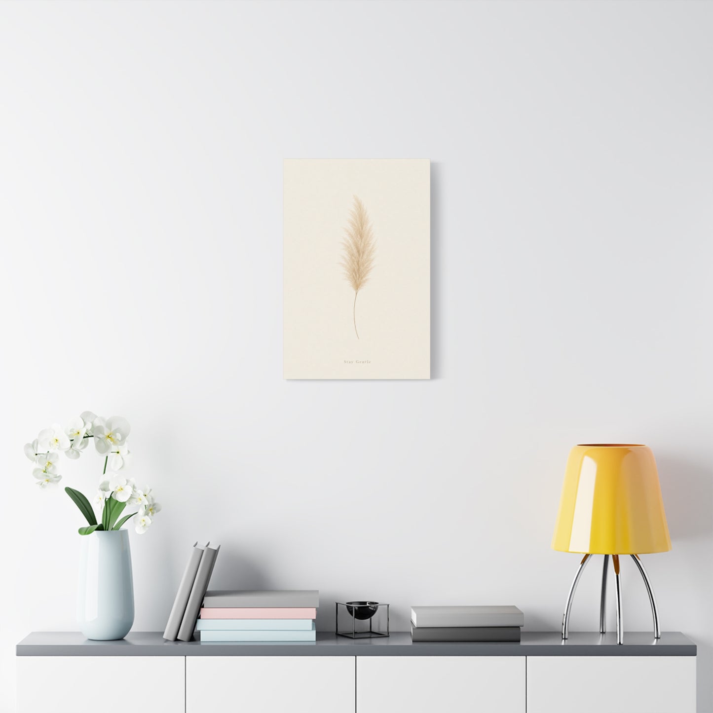 "Stay Gentle" Pampas Grass Canvas Wall Art - Minimalist Botanical Beige Neutral Print - Soft Contemporary Wall Decor - Bedroom Home Decoration, Living Room Accent, Meditation Space - Ready to Hang