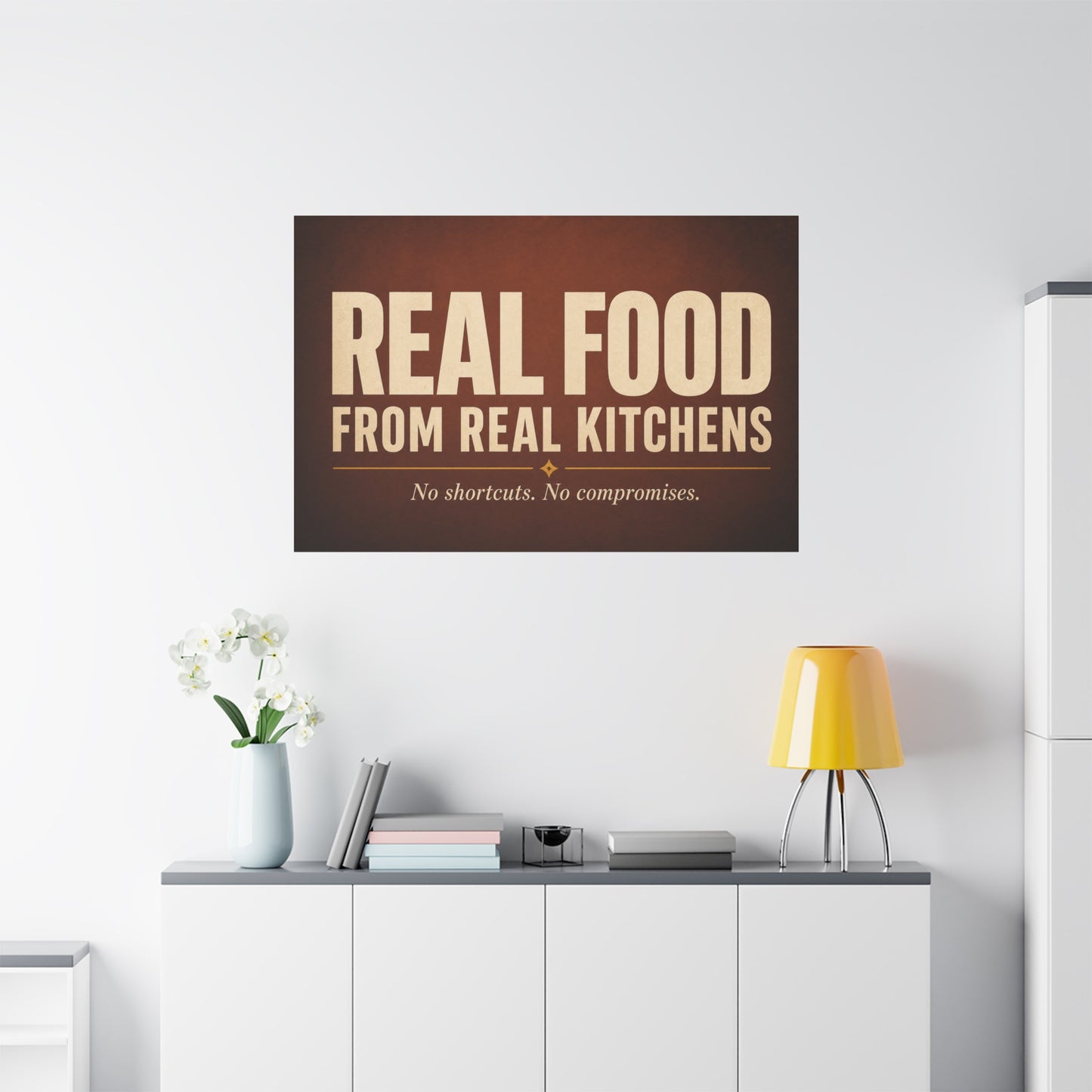 "Real Food From Real Kitchens" Typography Canvas Wall Art - Rustic Kitchen Quote Decor, Vintage Brown Minimalist Sign - Farmhouse Dining Room Decoration - Living Room Wall Decor - Ready to Hang