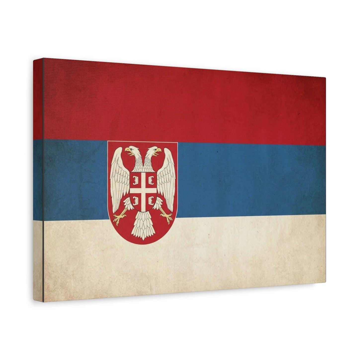 Serbian Flag Canvas Wall Art - Vintage Serbia Coat Of Arms Print, Patriotic Tricolor Decor - Rustic National Heritage Style - Living Room Wall Decor - Bedroom Home Decoration - Bedroom Home Decoration