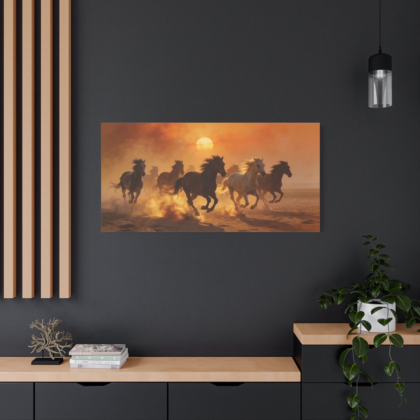 Running Horses Canvas Wall Art - Sunset Desert Herd, Golden Dust Motion - Matte Cotton Print, Contemporary Western Style - Living Room Wall Decor, Bedroom Home Decoration - Bedroom Home Decoration