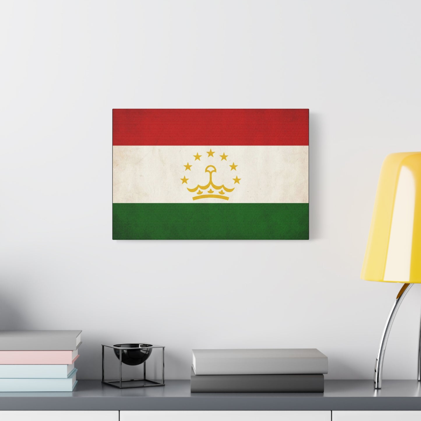 Tajikistan Flag Canvas Wall Art - Vintage Country Flag Print, Red White Green Banner With Crown And Stars - Patriotic Decor - Living Room Wall Decor, Bedroom Home Decoration - Bedroom Home Decoration