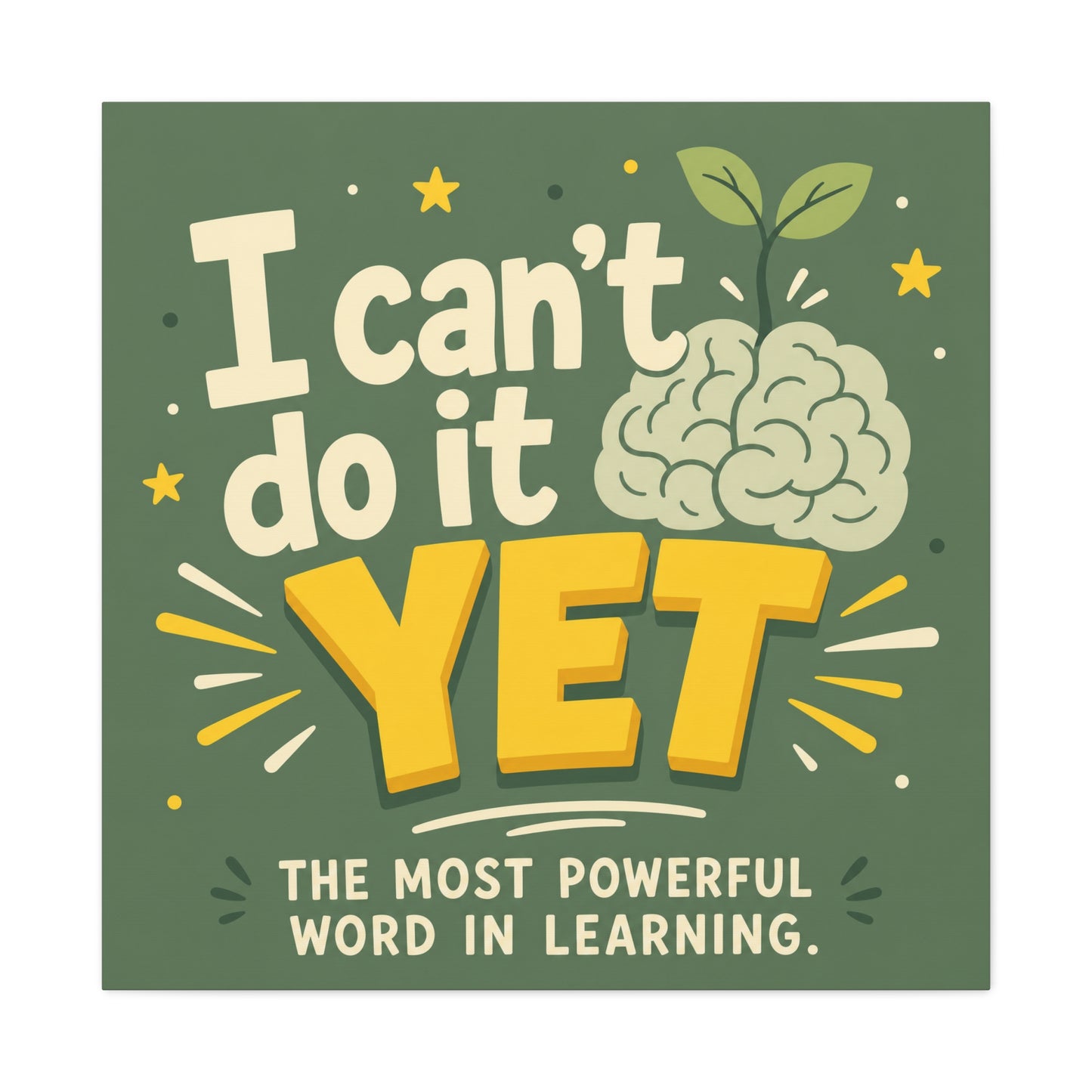 "I Can't Do It Yet" Motivational Canvas Wall Art - Growth Mindset Quote Print, Classroom Decor, Green Typography Poster, Teacher Office Wall Decor, Kids Study Room Decoration - Bedroom Home Decoration