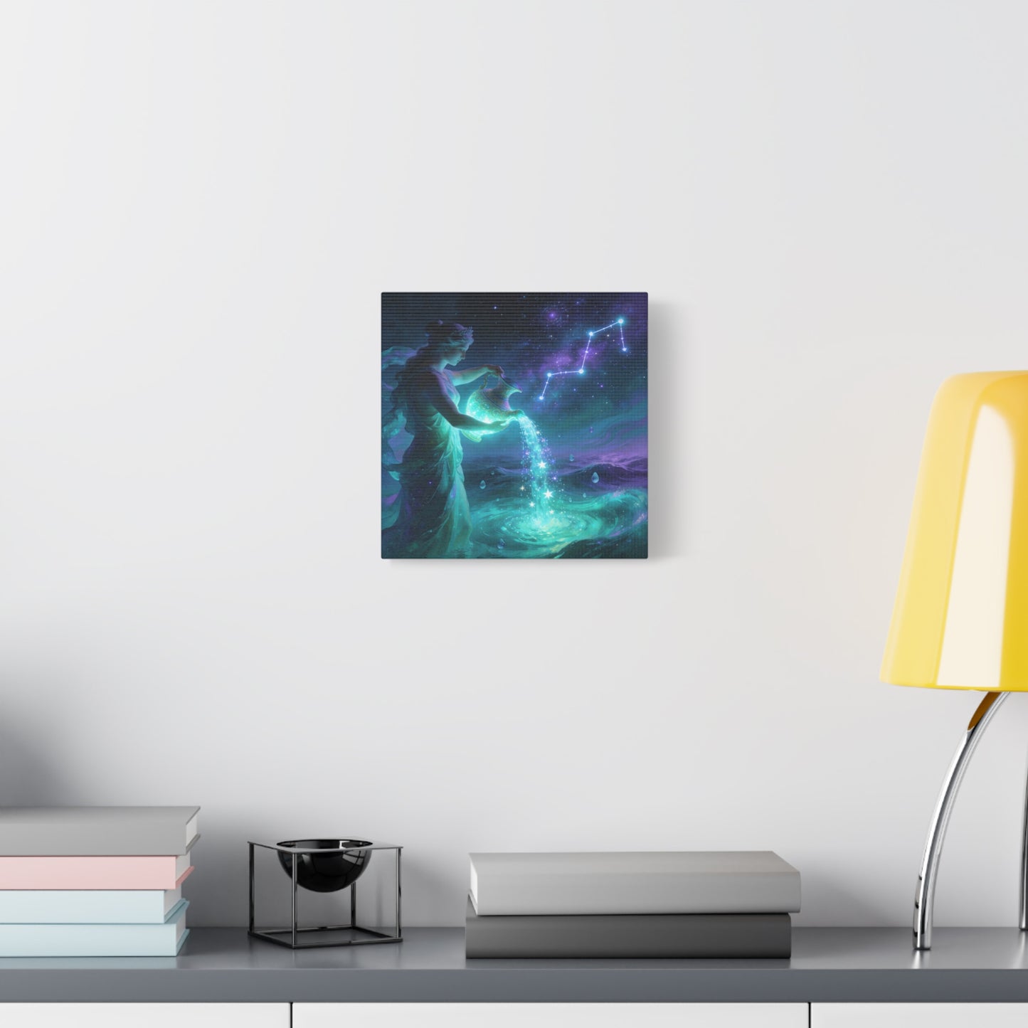 Aquarius Goddess Canvas Wall Art - Zodiac Water Bearer Celestial Galaxy Illustration - Mystical Purple Blue Fantasy Decor - Bedroom Home Decoration, Living Room Wall Decor - Bedroom Home Decoration