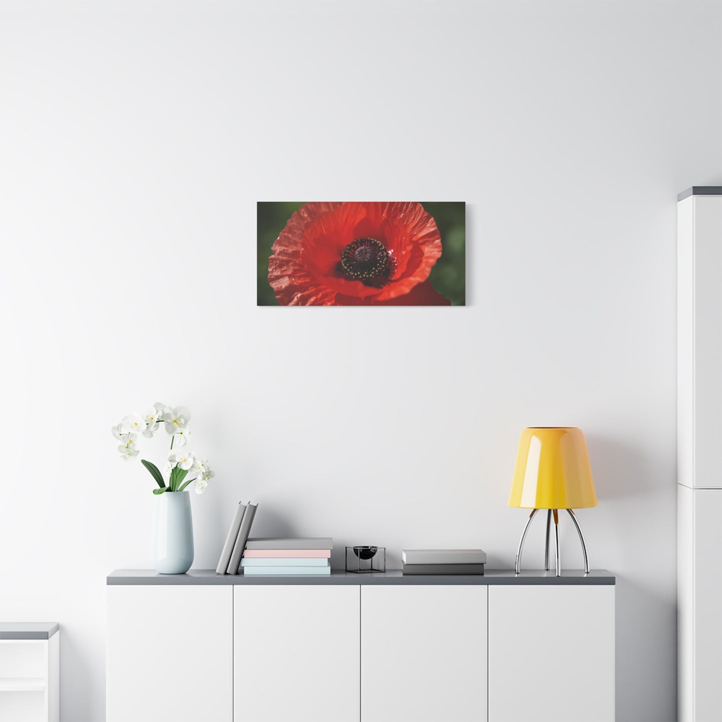 Red Poppy Flower Canvas Wall Art - Macro Botanical Art Print, Floral Nature Decor - Matte Cotton Canvas Print - Contemporary Style, Living Room Wall Decor, Bedroom Home Accent - Ready to Hang