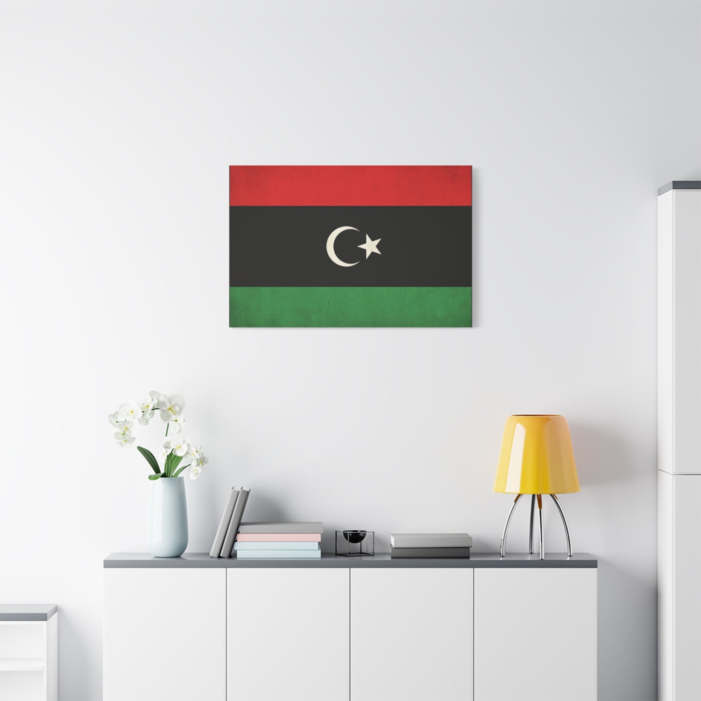 Libya Flag Canvas Wall Art - Red Black Green Crescent Star Print Picture - Vintage Patriotic Style, Matte Finish Canvas Print, Living Room Wall Decor, Bedroom Home Decoration - Bedroom Home Decoration