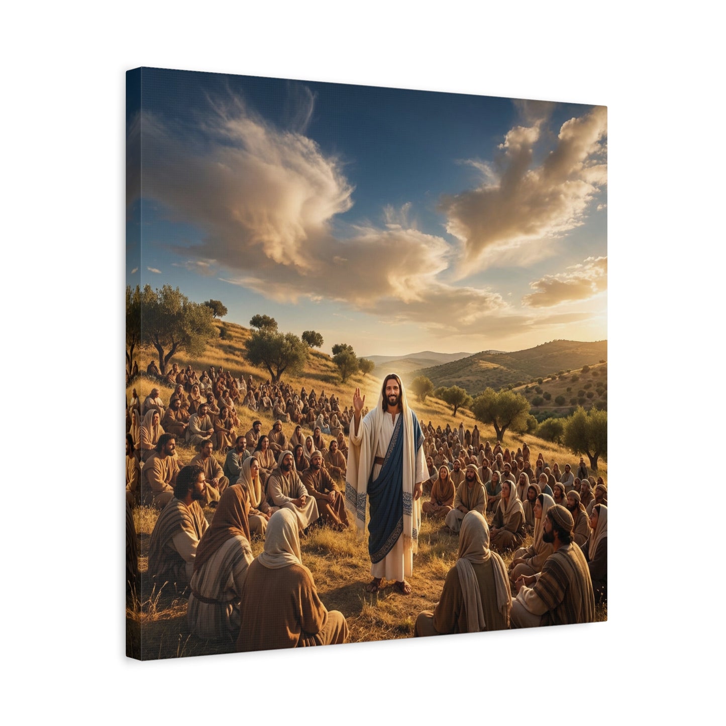 Jesus Teaching Multitude Canvas Wall Art - Biblical Hillside Sermon Scene, Christian Wall Decor - Matte Cotton Print, Traditional Style - Living Room Home Decoration, Office Art - Ready to Hang
