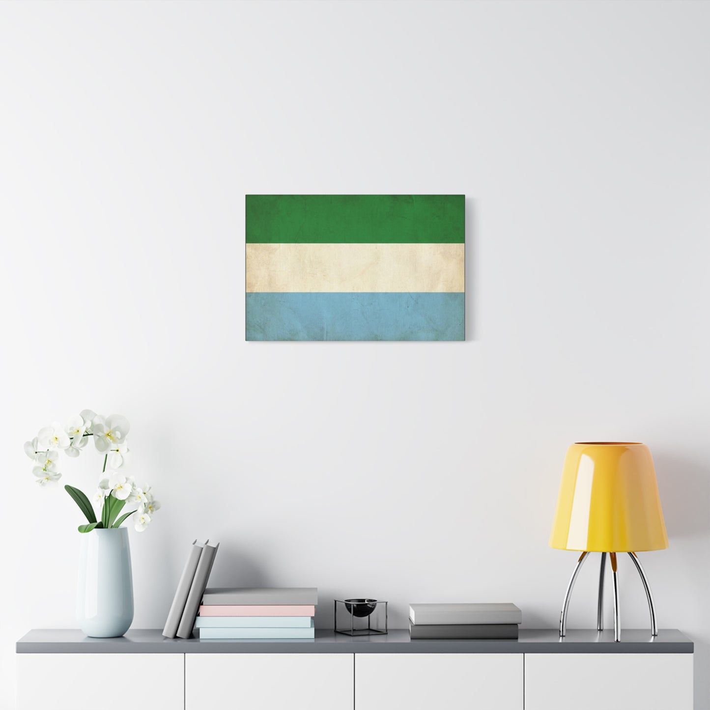 Sierra Leone Flag Canvas Wall Art - Vintage Tricolor National Print, Distressed Blue Green White Design - Minimalist Patriotic Decor - Living Room Wall Decor - Bedroom Home Decoration - Ready to Hang
