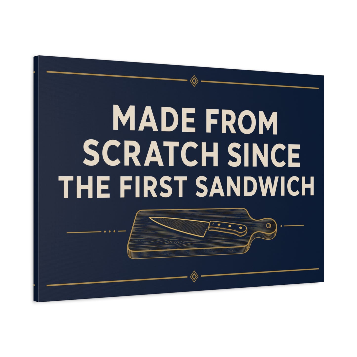 "Made From Scratch Since The First Sandwich" Canvas Wall Art - Quote Print, Navy And Gold Typography, Cutting Board Knife Illustration, Farmhouse Decor - Deli Wall Decor - Sandwich Shop Sign