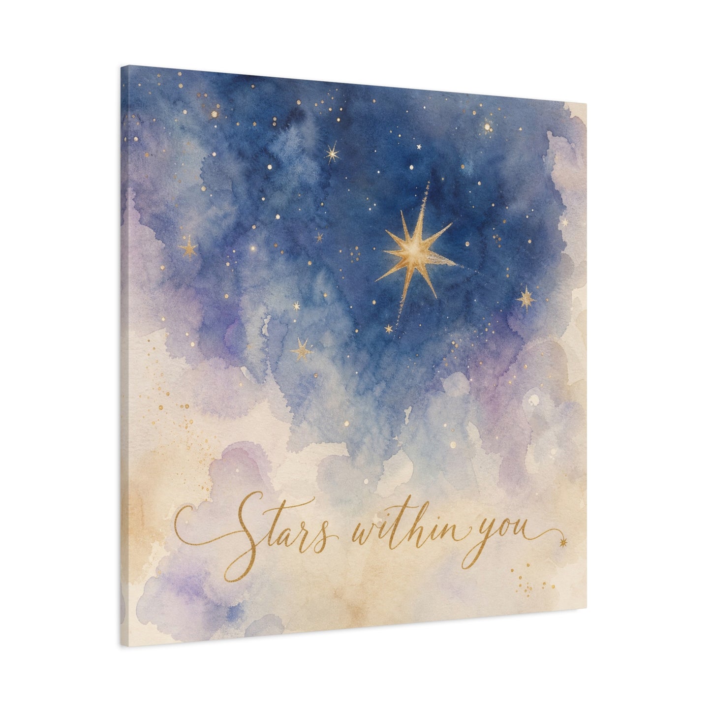"Stars Within You" Celestial Canvas Wall Art - Watercolor Night Sky Quote Print - Gold Star Galaxy Decor - Inspirational Bedroom Wall Decor, Nursery Home Decoration, Bohemian Office Art