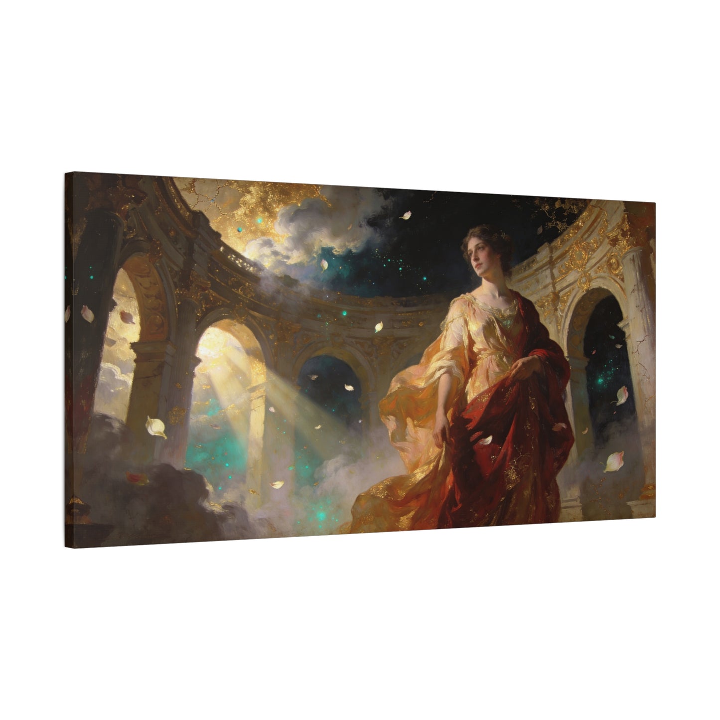 Ethereal Woman In Gilded Ruins Canvas Wall Art - Romantic Classical Painting, Golden Light, Cotton Art Print, Contemporary Style - Living Room Wall Decor, Bedroom Home Decoration - Ready to Hang
