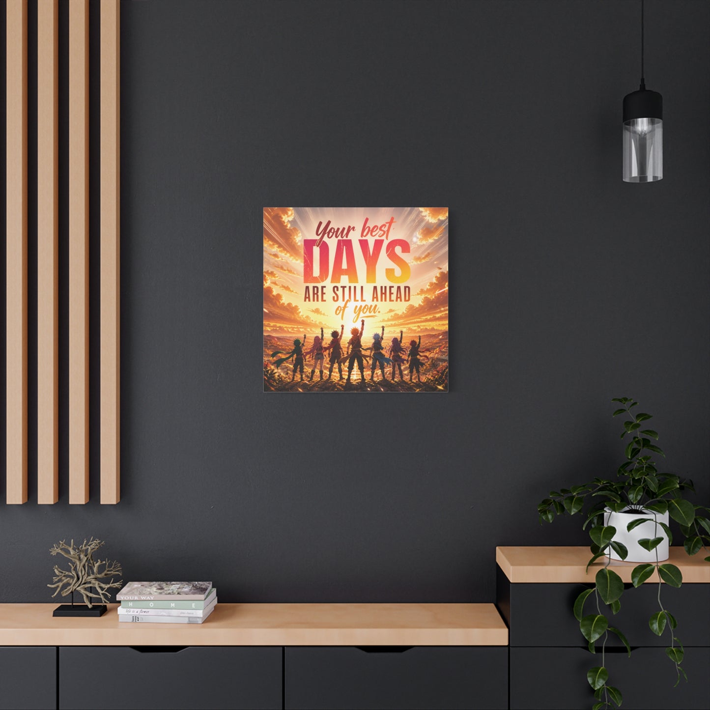 "Your DAYS Are Still Ahead Of You." Anime Quote Canvas Wall Art - Sunset Sky Motivational Poster Print - Contemporary Typography Decor - Bedroom Wall Accent - Ready to Hang - Bedroom Home Decoration