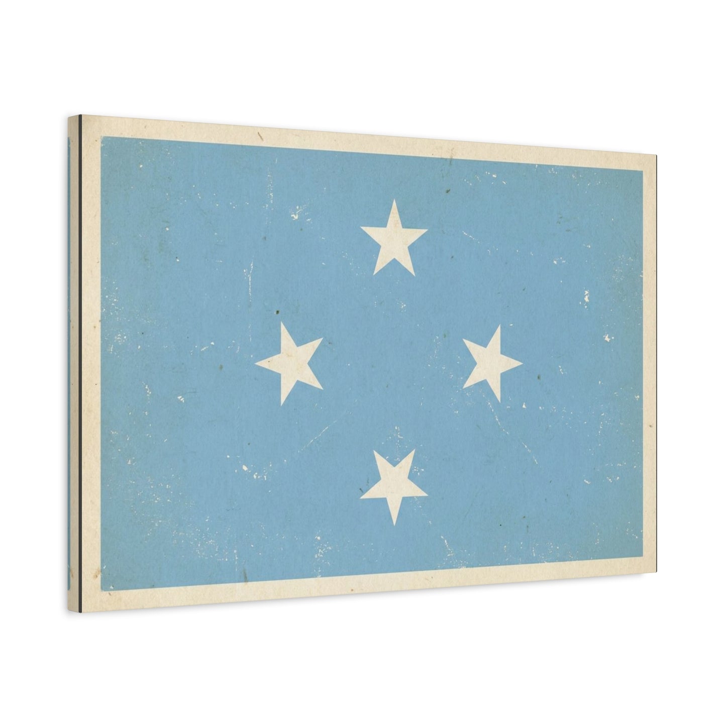 Micronesia Flag Canvas Wall Art - Vintage Blue Four White Stars Print - Distressed Patriotic Island Decor - Coastal Style Living Room Wall Decor, Bedroom Home Decoration - Bedroom Home Decoration