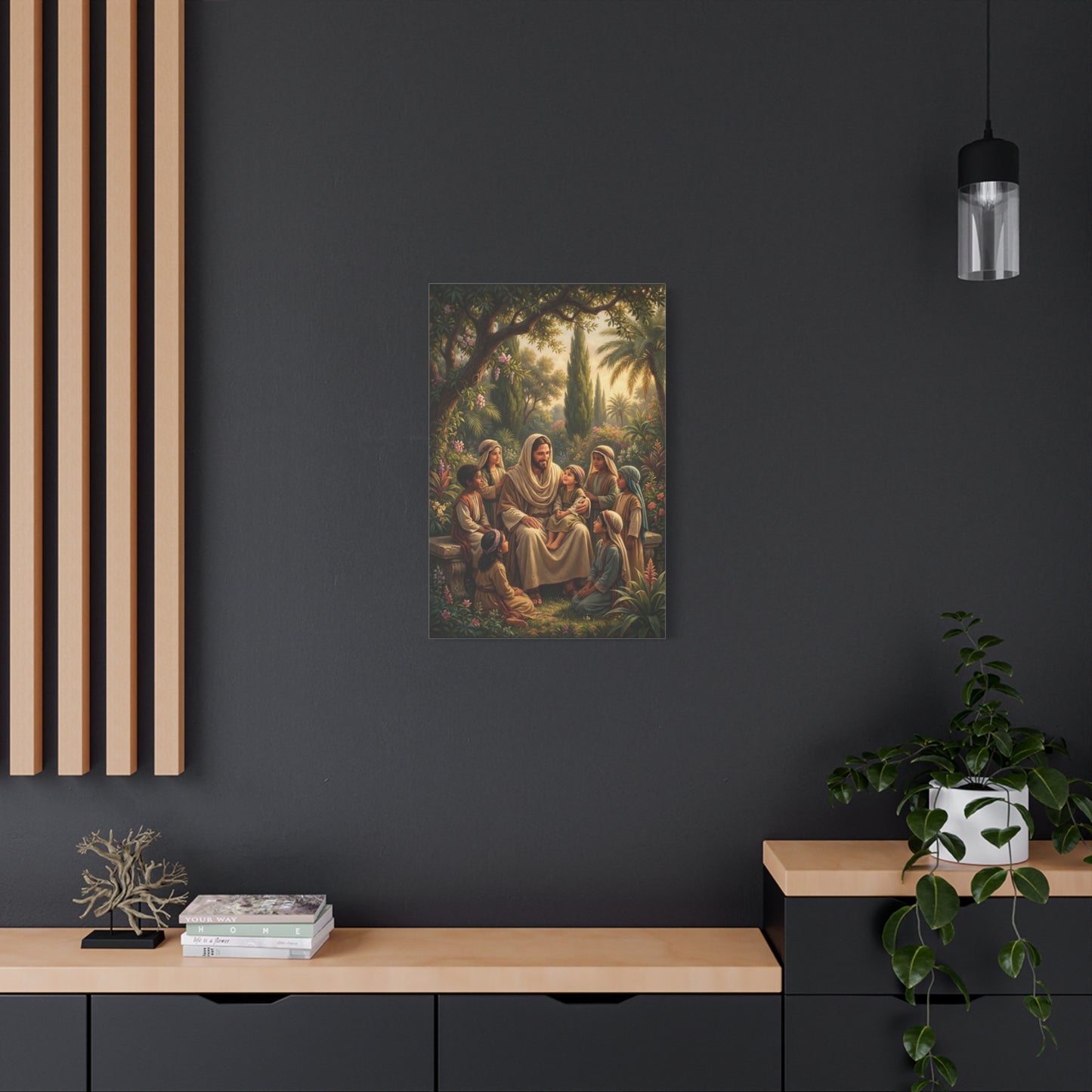 Jesus Christ With Children Canvas Wall Art - Biblical Garden Scene, Christian Home Decor - Traditional Religious Print, Living Room Wall Decor, Bedroom Home Decoration - Modern Farmhouse Style