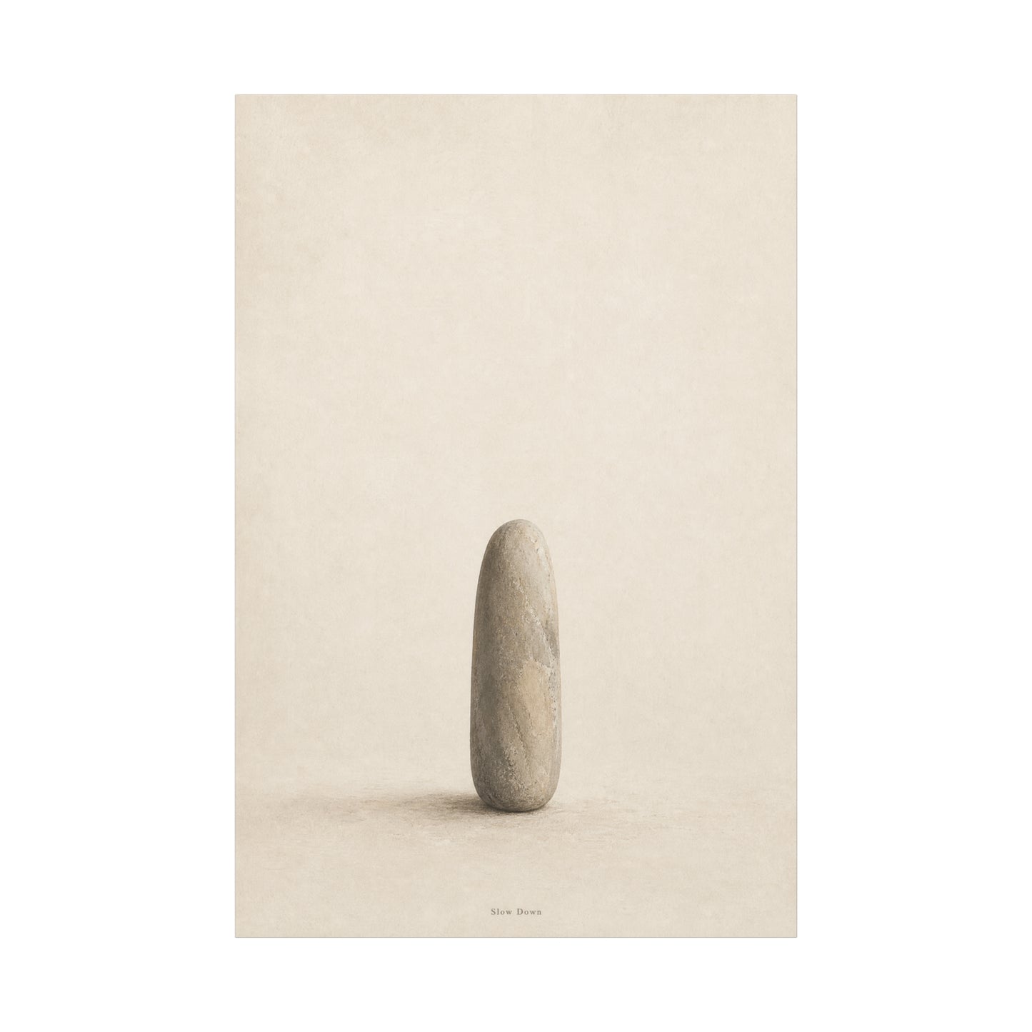"Slow Down" Minimalist Stone Canvas Wall Art - Neutral Zen Still Life Decor - Contemporary Beige Meditation Print - Bedroom Living Room Decoration - Living Room Wall Decor - Bedroom Home Decoration