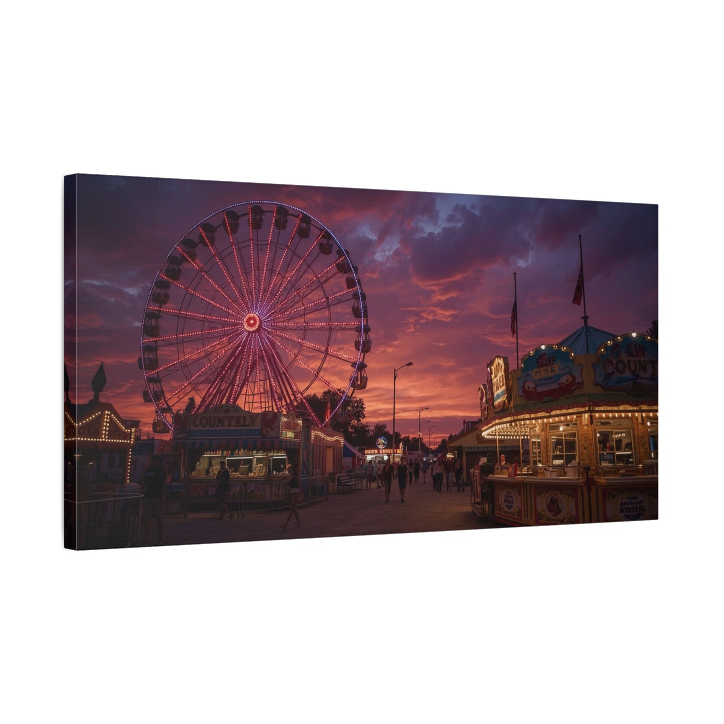 Ferris Wheel Sunset Canvas Wall Art - Carnival Boardwalk Art Print, Purple Pink Sky, Contemporary Nightscape - Living Room Wall Decor, Bedroom Home Decoration, Office Art - Ready to Hang