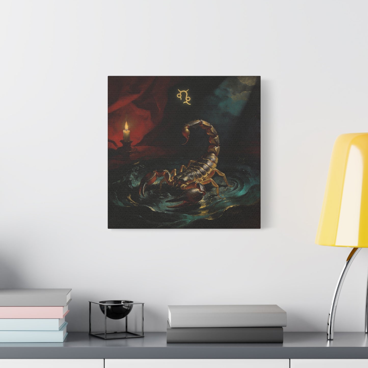 Scorpion Zodiac Canvas Wall Decor - Candlelit Astrology Painting, Dark Vintage Gothic Print - Matte Cotton Canvas, Mysterious Maximalist Style - Bedroom Decoration, Study Accent - Office Wall Art