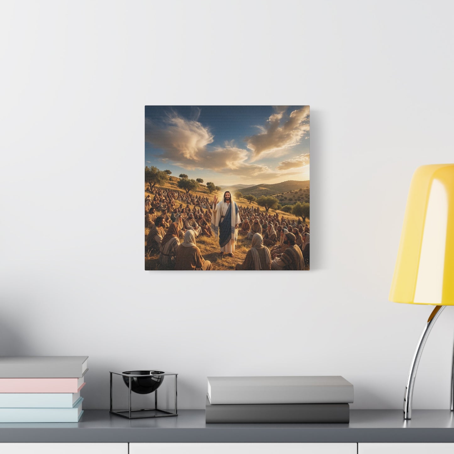 Jesus Teaching Multitude Canvas Wall Art - Biblical Hillside Sermon Scene, Christian Wall Decor - Matte Cotton Print, Traditional Style - Living Room Home Decoration, Office Art - Ready to Hang