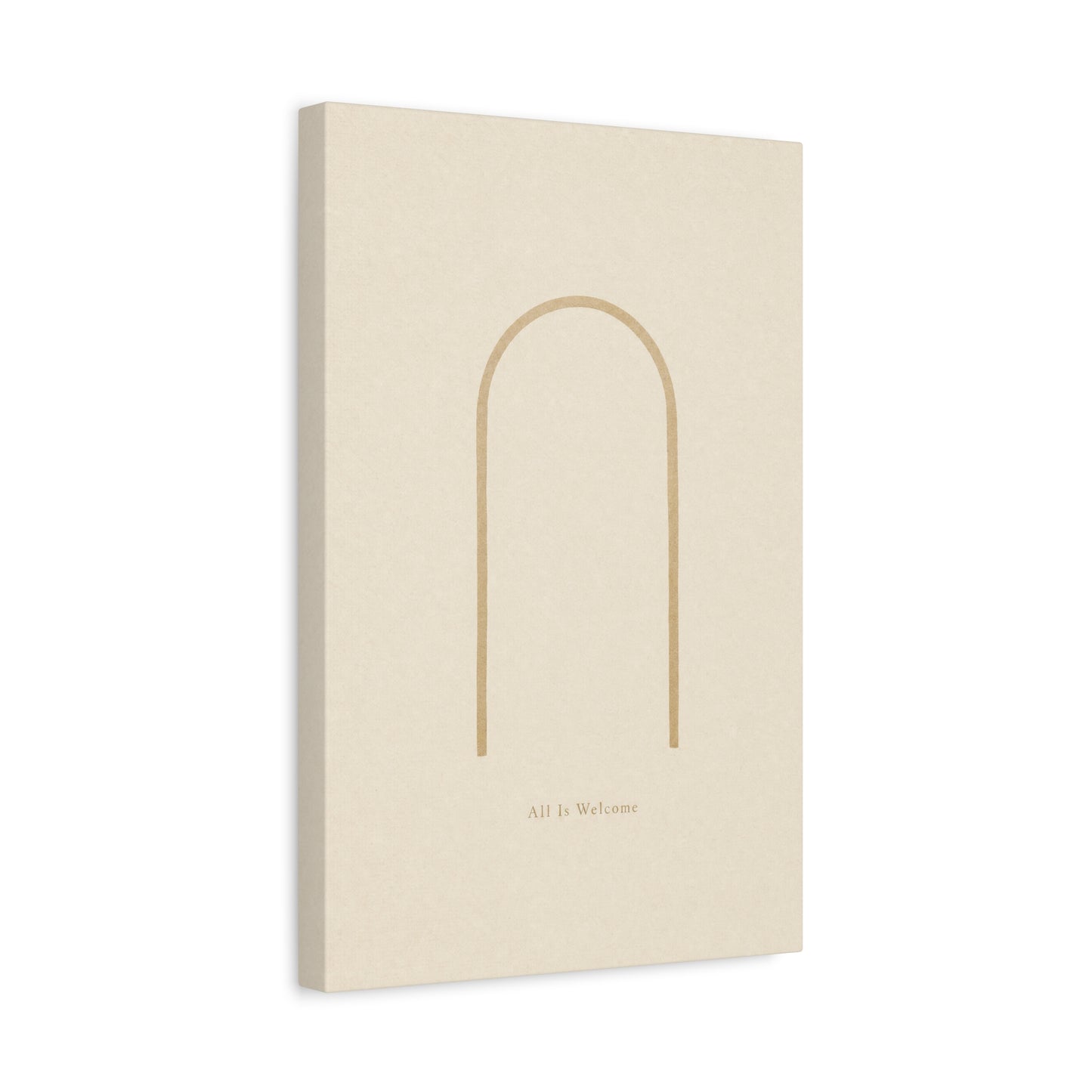"All Is Welcome" Minimalist Arch Canvas Wall Art - Neutral Beige Line Print, Contemporary Typography Decor - Calming Bedroom Home Decoration, Living Room Wall Decor - Ready to Hang - Ready to Hang