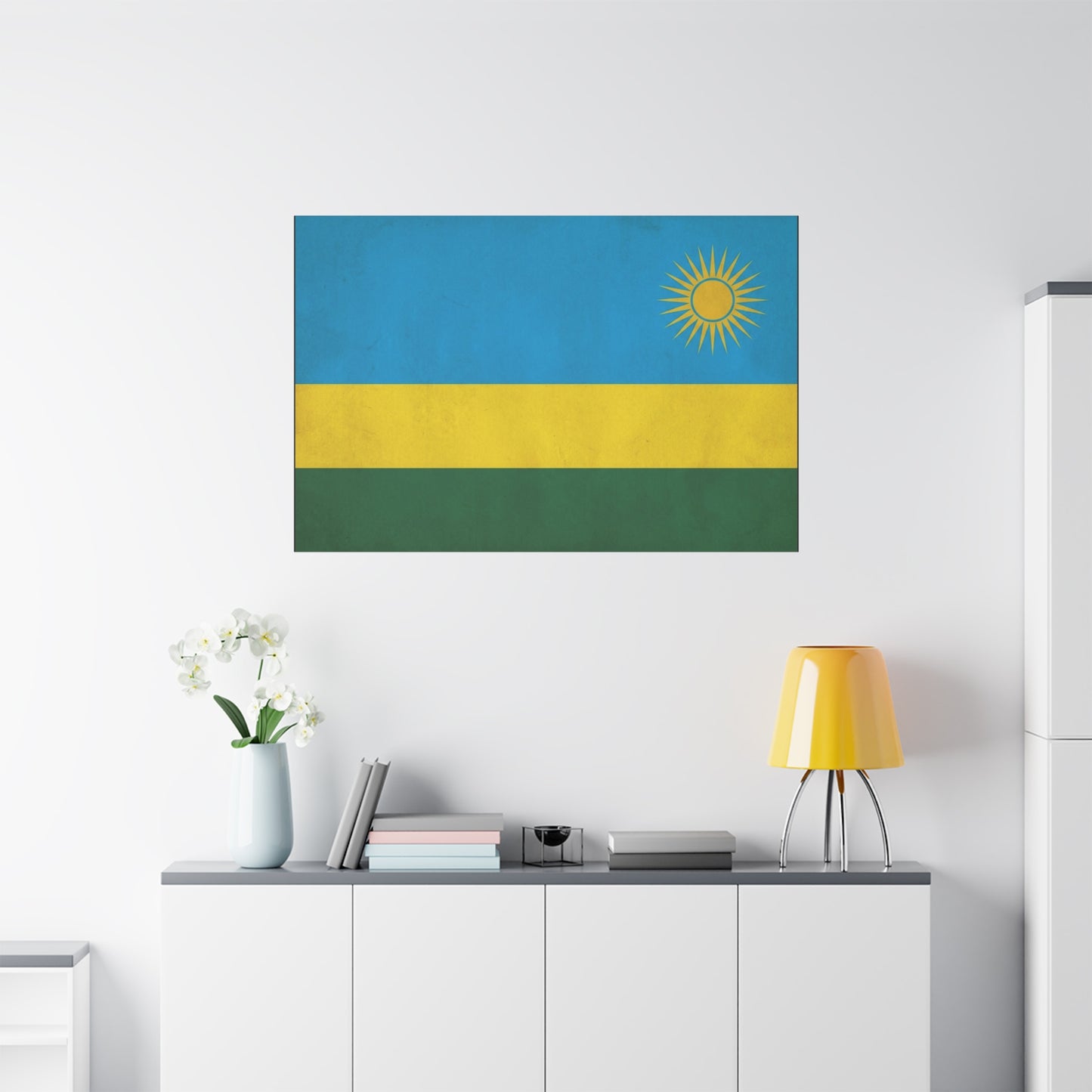 Rwanda Flag Canvas Wall Art - Blue Yellow Green National Banner Print, Sun Emblem Country Pride Decor - Vintage Style Wall Decor - Bedroom Home Decoration - Bedroom Home Decoration - Ready to Hang