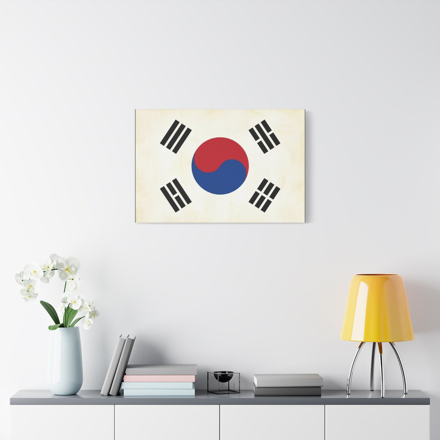 South Korea Flag Canvas Wall Art - Taegeukgi Korean Flag Print, Vintage Minimalist Neutral Decor - Living Room Wall Decor, Dorm Decoration - Bedroom Home Decoration - Modern Farmhouse Style