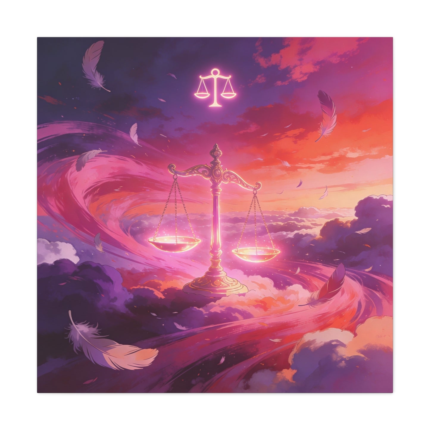 Libra Scales Canvas Wall Art - Zodiac Sky Illustration, Glowing Balance Symbol - Matte Cotton Art Print, Contemporary Celestial Style - Bedroom Home Decoration, Office Wall Decor - Ready to Hang
