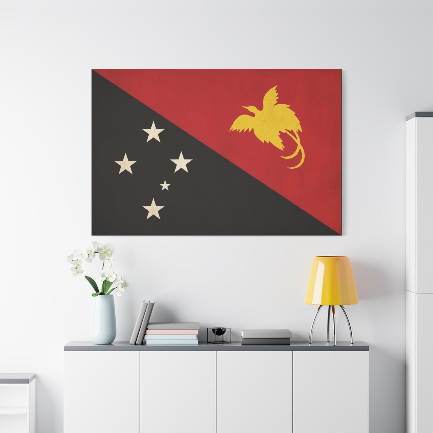 Papua New Guinea Flag Canvas Wall Art - Red Black Bird Of Paradise Southern Cross Print - Vintage National Pride Decor - Living Room Wall Decor - Bedroom Home Decoration - Bedroom Home Decoration