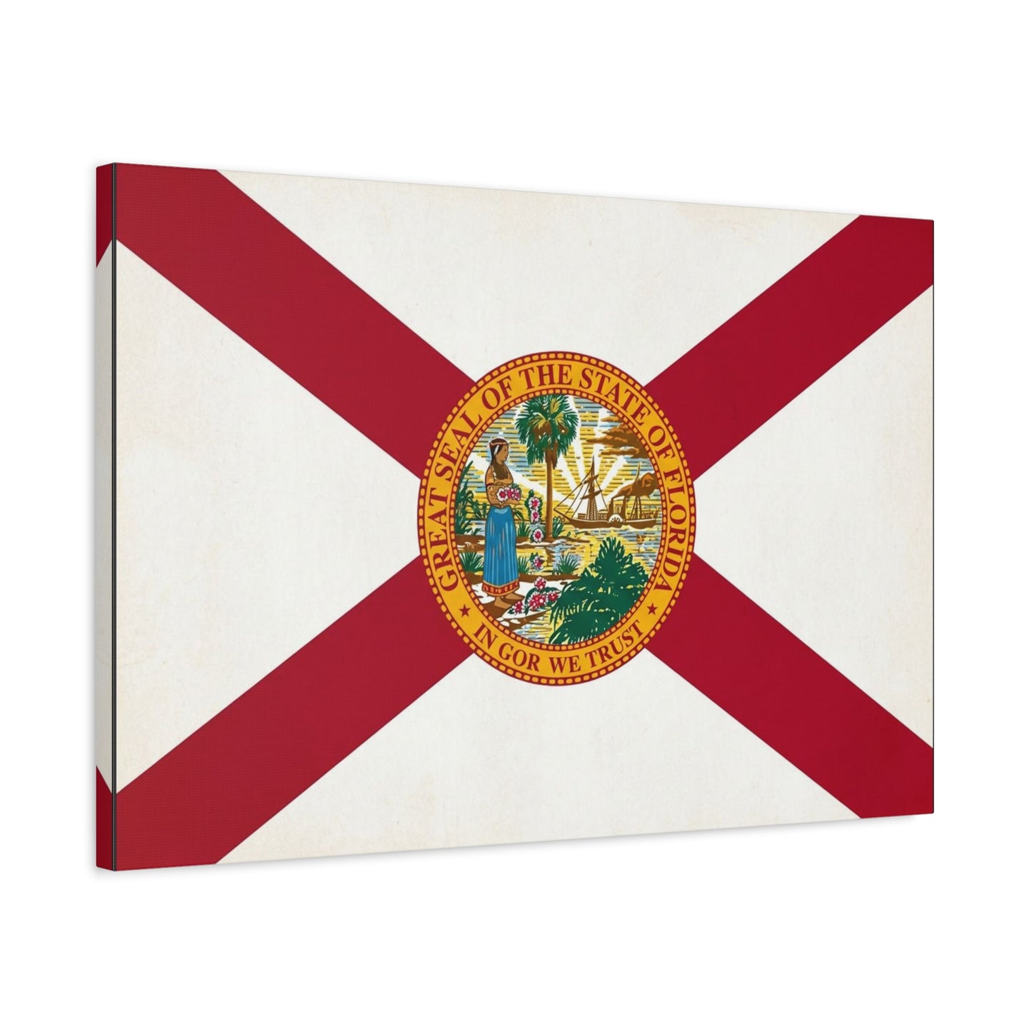 "Great Seal Of The State Of Florida In God We Trust" Florida Flag Canvas Wall Art - Vintage State Pride Decor, Red White Banner Print, Living Room Home Decoration - Office Wall Art - Ready to Hang