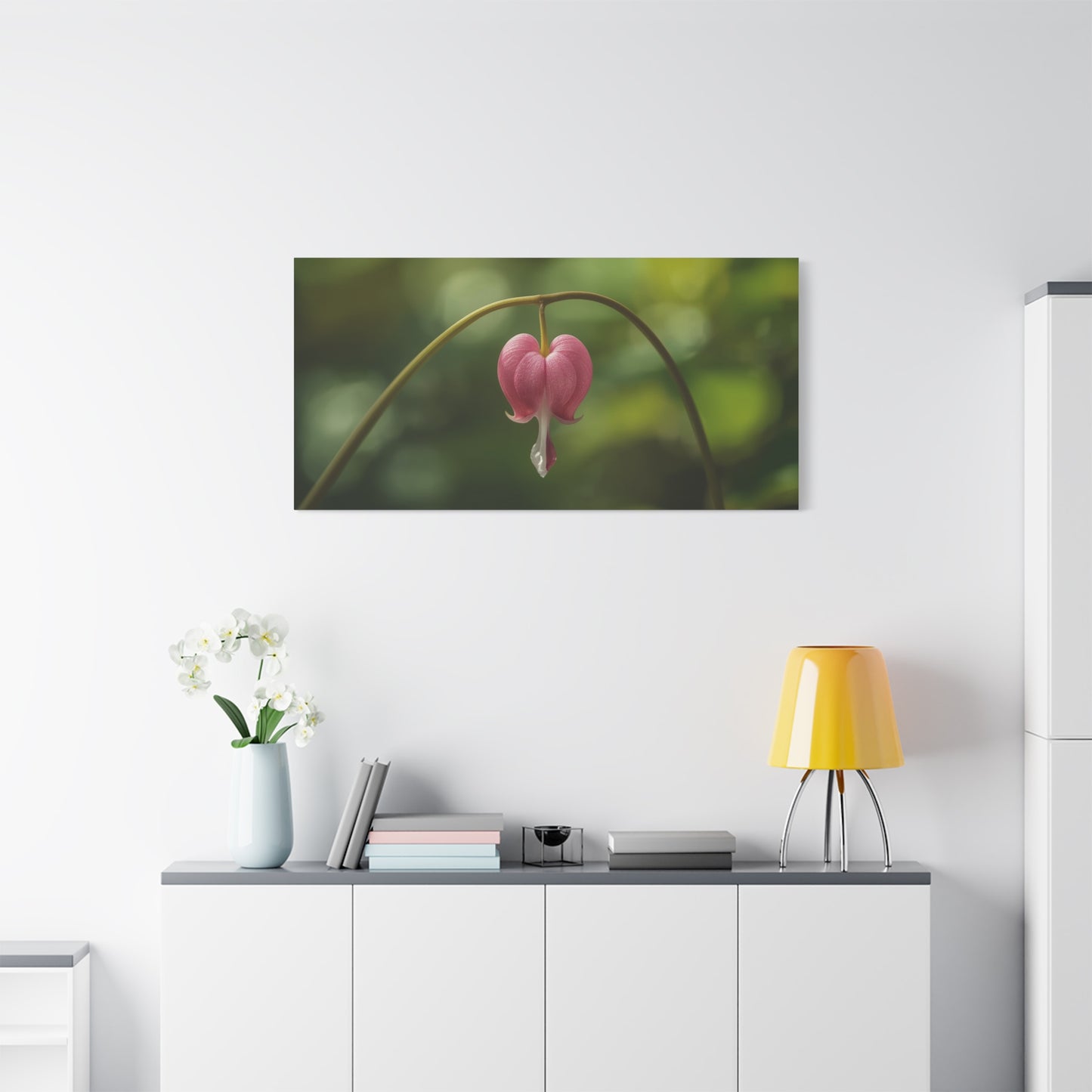Bleeding Heart Flower Canvas Wall Art - Botanical Floral Art Print, Pink Bloom, Soft Green Bokeh - Contemporary Nature Wall Decor - Bedroom Home Decoration, Spa Wall Accent - Ready to Hang