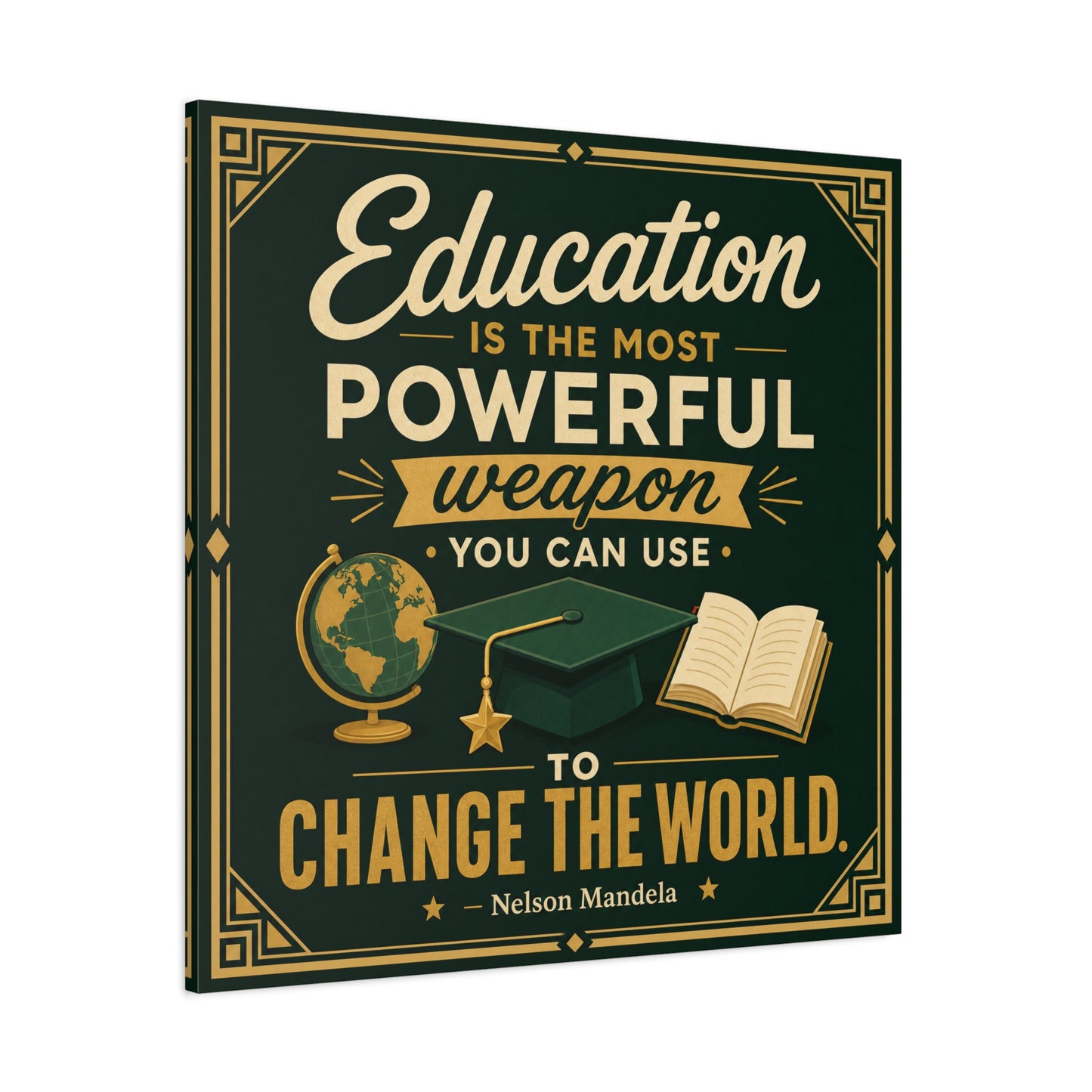 "Education Is The Most Powerful Weapon You Can Use To Change The World." Canvas Wall Art - Nelson Mandela Quote, Teacher Classroom Poster, Study Room Decoration - Office Wall Art - Ready to Hang