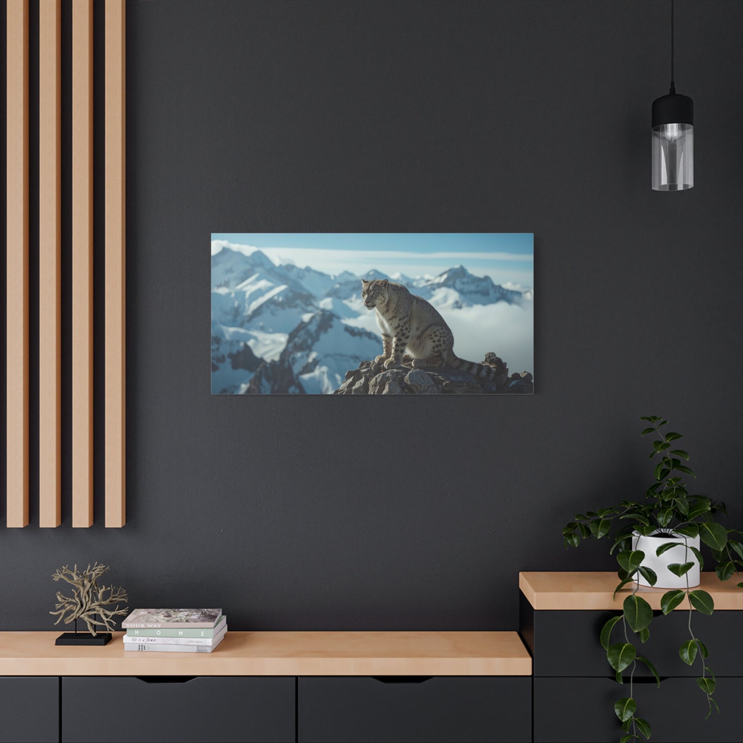 Snow Leopard Canvas Wall Art - Alpine Mountain Wildlife Print, Blue Snowy Peaks, Matte Cotton Canvas, Contemporary Nature Style - Living Room Wall Decor, Office Art Accent - Bedroom Home Decoration
