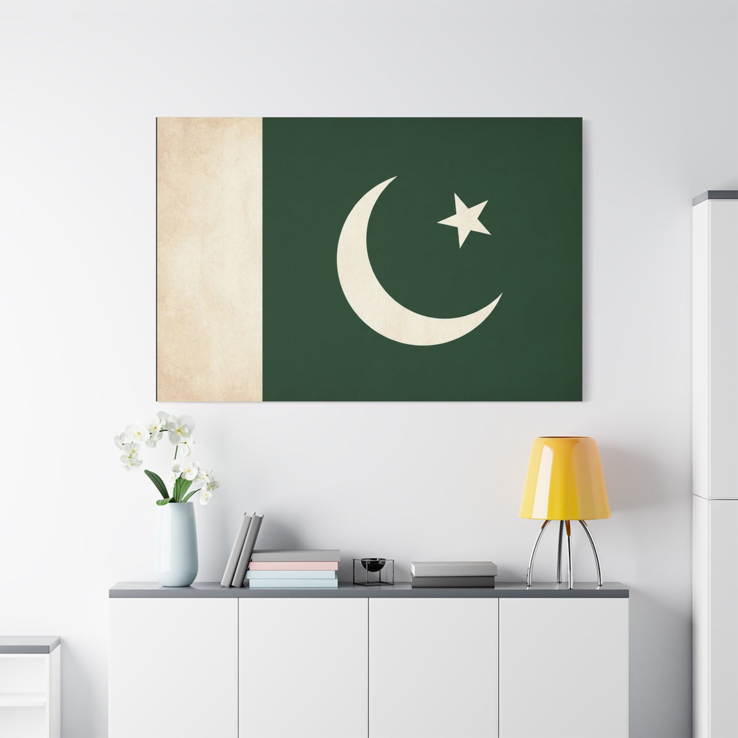 Pakistan Flag Canvas Wall Art - Crescent Moon Star Green White National Decor - Vintage Style Matte Print - Living Room Wall Decor, Bedroom Home Decoration - Bedroom Home Decoration - Ready to Hang