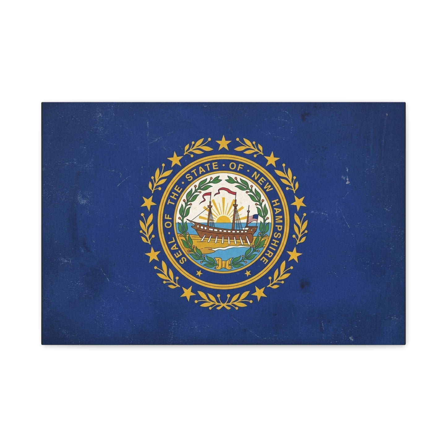 "Seal Of The State Of New Hampshire" Flag Canvas Wall Art - Vintage State Pride Decor, Blue Gold Emblem Print - Rustic Americana Style - Living Room Decoration - Office Wall Art - Ready to Hang