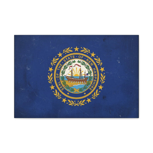 "Seal Of The State Of New Hampshire" Flag Canvas Wall Art - Vintage State Pride Decor, Blue Gold Emblem Print - Rustic Americana Style - Living Room Decoration - Office Wall Art - Ready to Hang