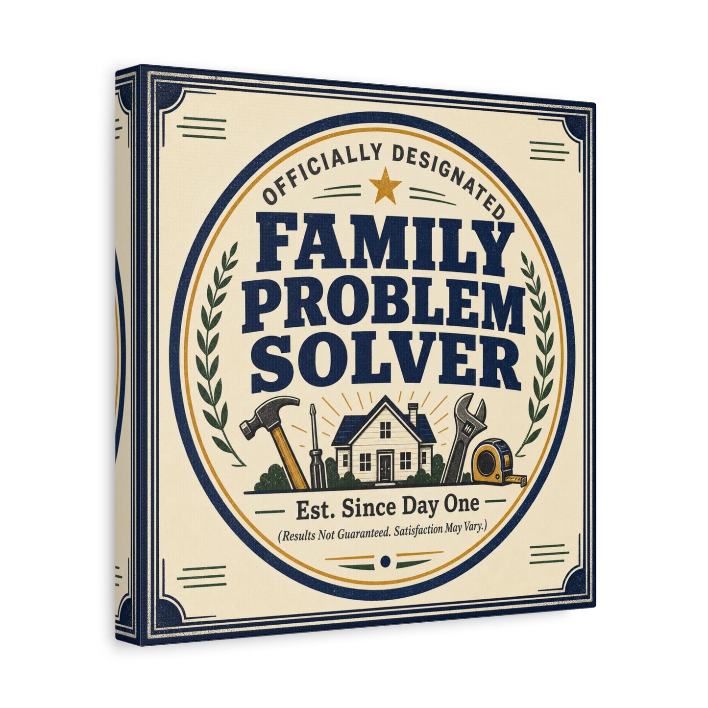 "Officially Designated Family Problem Solver" Canvas Wall Art - Vintage Typography Home Sign, Rustic Farmhouse Style, Humorous Quote Print, Living Room Wall Decor - Ready to Hang - Ready to Hang