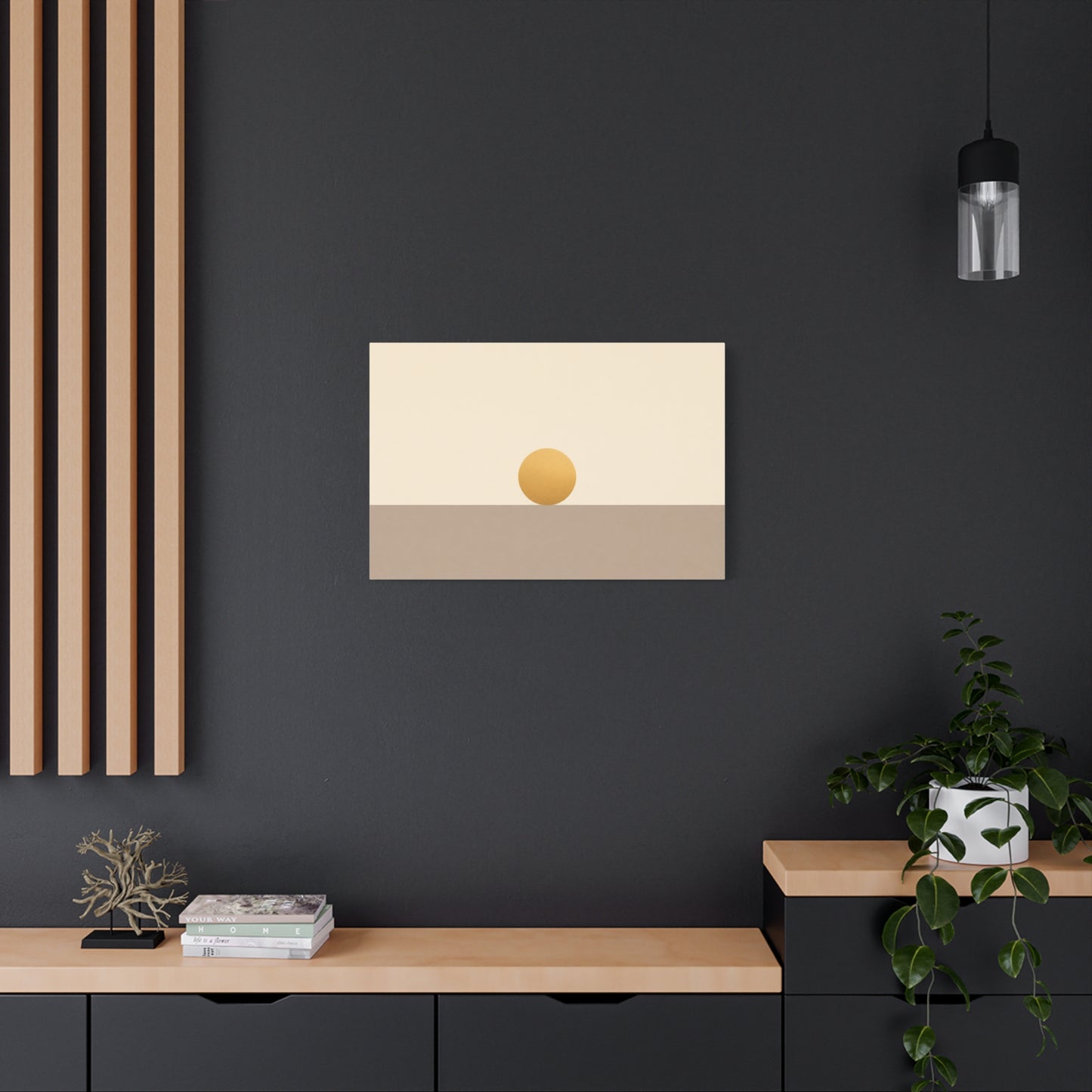 Minimalist Sun Horizon Canvas Wall Art - Abstract Geometric Desert Landscape Print - Neutral Beige And Gold - Contemporary Living Room Decor, Bedroom Home Decoration, Office Accent - Office Wall Art