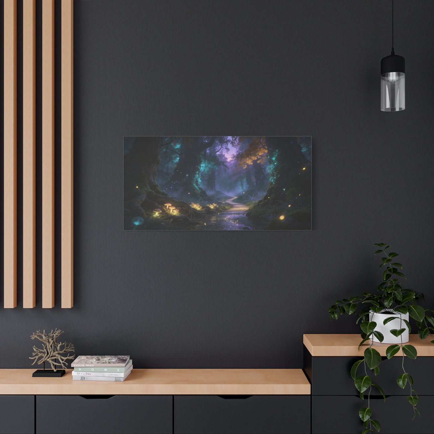 Enchanted Forest Canvas Wall Art - Glowing Mushrooms, Moonlit Woodland Path - Dreamy Fantasy Landscape - Matte Cotton Canvas Print - Living Room Wall Decor, Bedroom Home Decoration - Ready to Hang