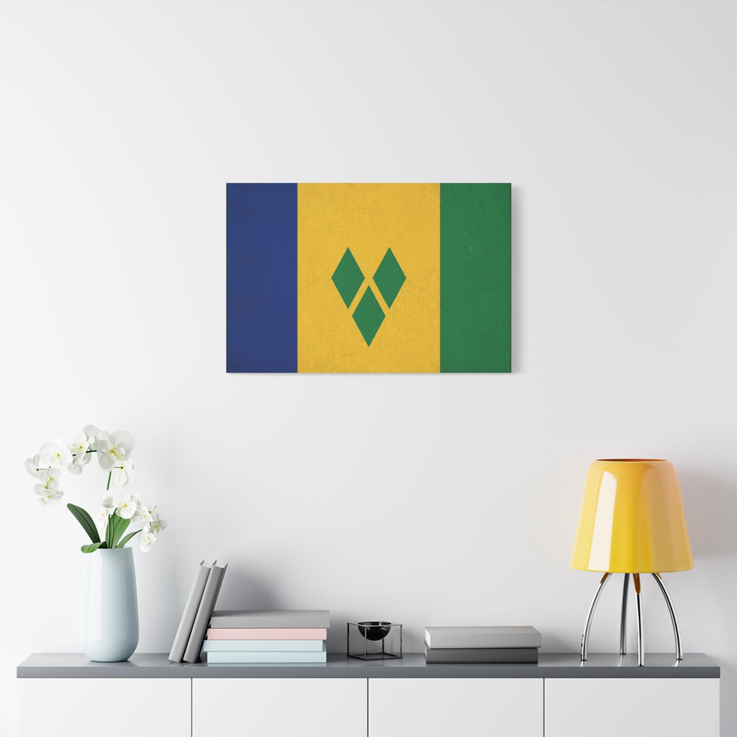 Saint Vincent Flag Canvas Wall Art - Blue Yellow Green Caribbean Flag Print - Vintage Textured Island Pride Decor - Living Room Wall Decor, Bedroom Home Decoration - Bedroom Home Decoration