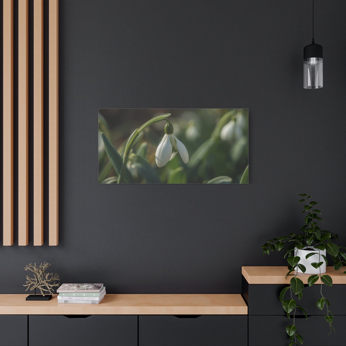 Snowdrop Flower Canvas Wall Art - Botanical Macro Art Print, Soft Green White Floral Print - Matte Cotton Canvas - Traditional Nature Style - Bedroom Wall Decor, Spa Wall Art - Ready to Hang