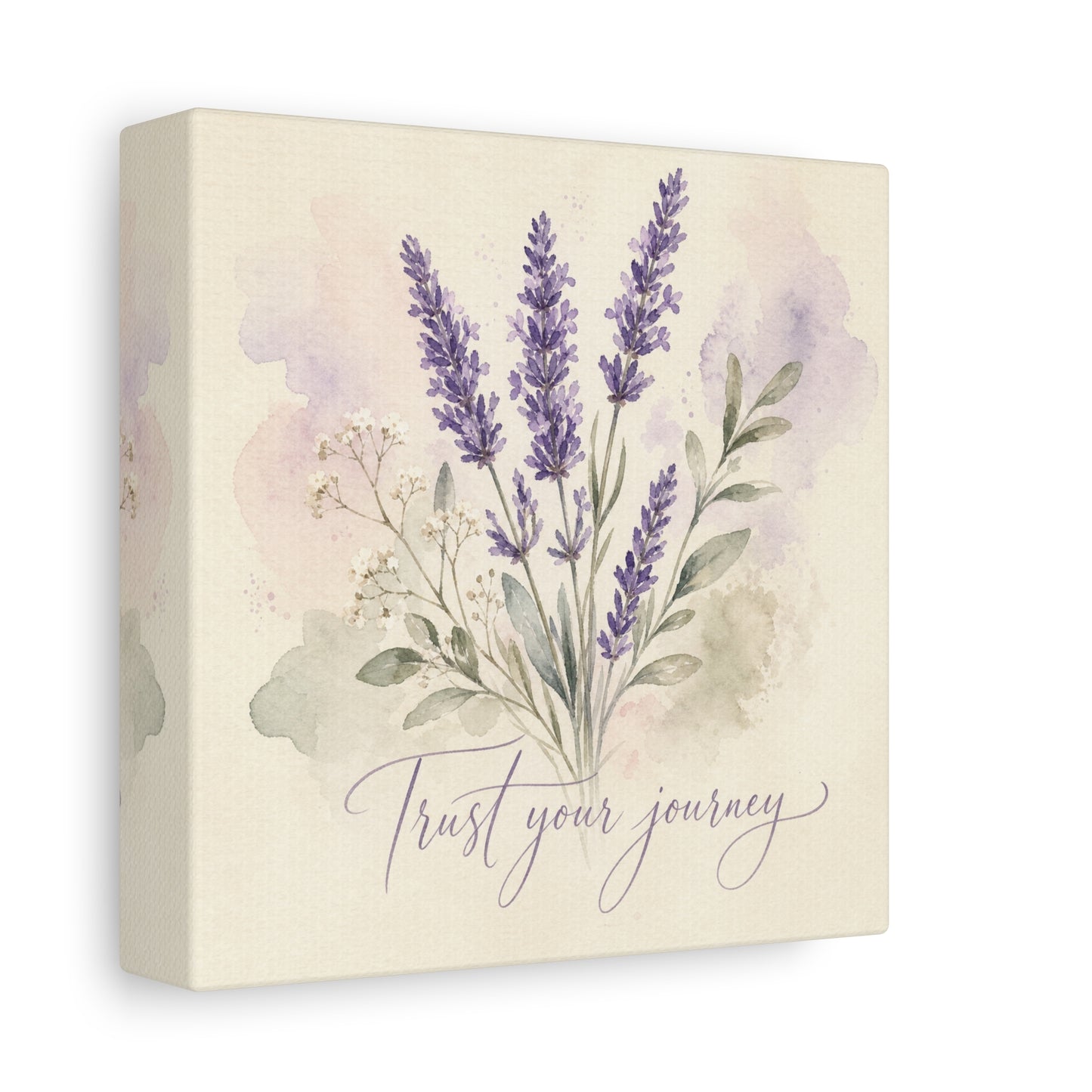 "Trust Your Journey" Lavender Canvas Wall Art - Watercolor Botanical Floral Decor - Soft Purple Sage Green Bouquet, Inspirational Bedroom Wall Decor, Farmhouse Office Home Decoration - Ready to Hang