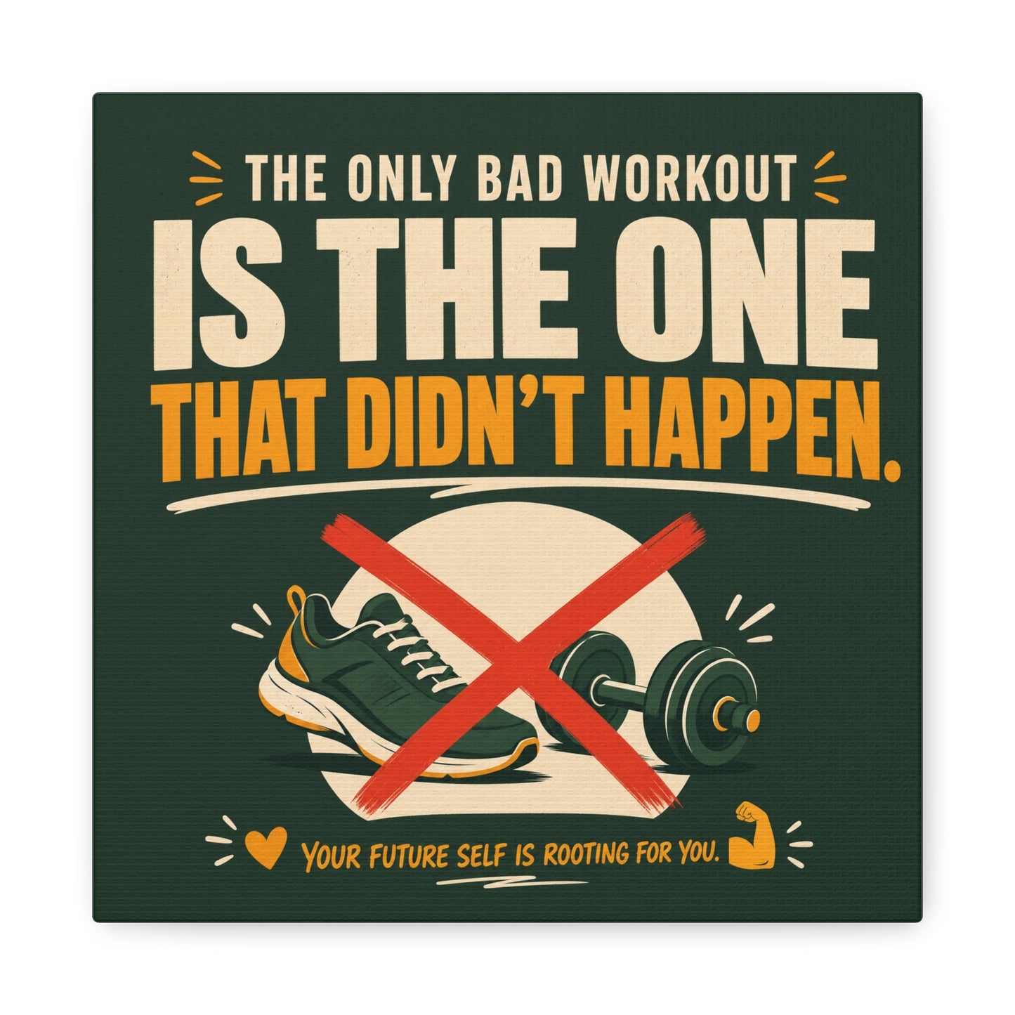 "The Only Bad Workout Is The One That Didn't Happen" Canvas Wall Art - Motivational Gym Quote Print, Retro Fitness Poster Style - Ready to Hang - Gym Wall Decor - Fitness Studio Art - HP Latex Print