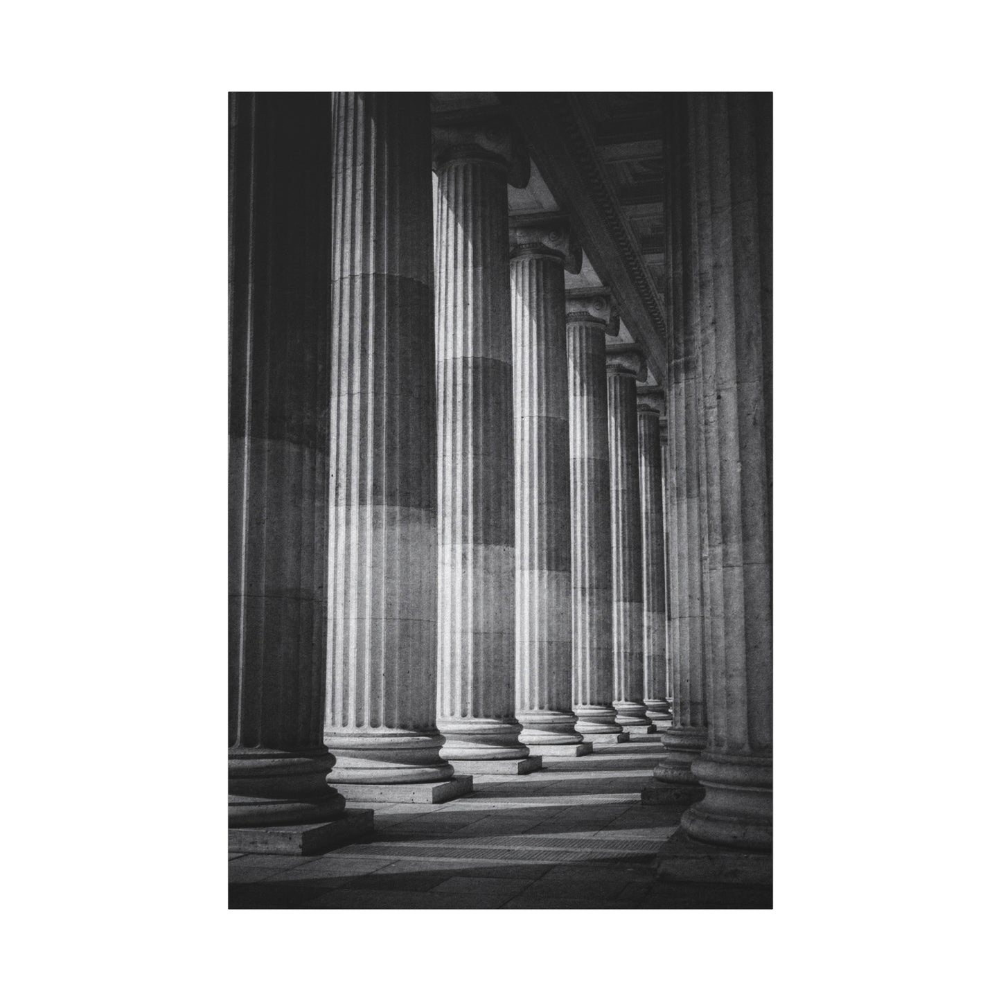 Black And White Classical Columns Canvas Wall Art - Architectural Art Print, Monochrome Stone Colonnade, Contemporary Minimalist Style - Office Wall Decor, Lobby Accent - Reception Area Decor