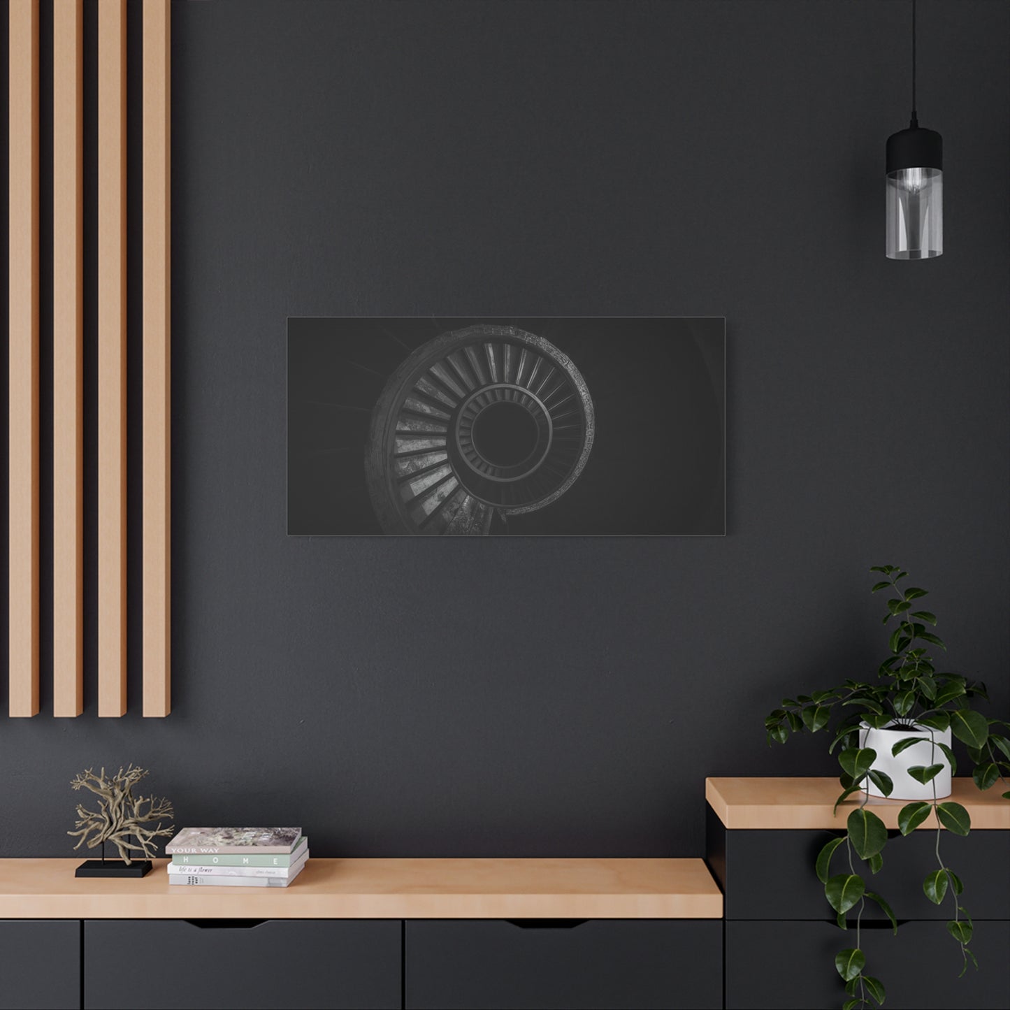 Spiral Staircase Canvas Wall Art - Black And White Architectural Art Print, Modern Minimalist Matte Canvas, Living Room Wall Decor, Office Art, Contemporary Interior Design - Ready to Hang
