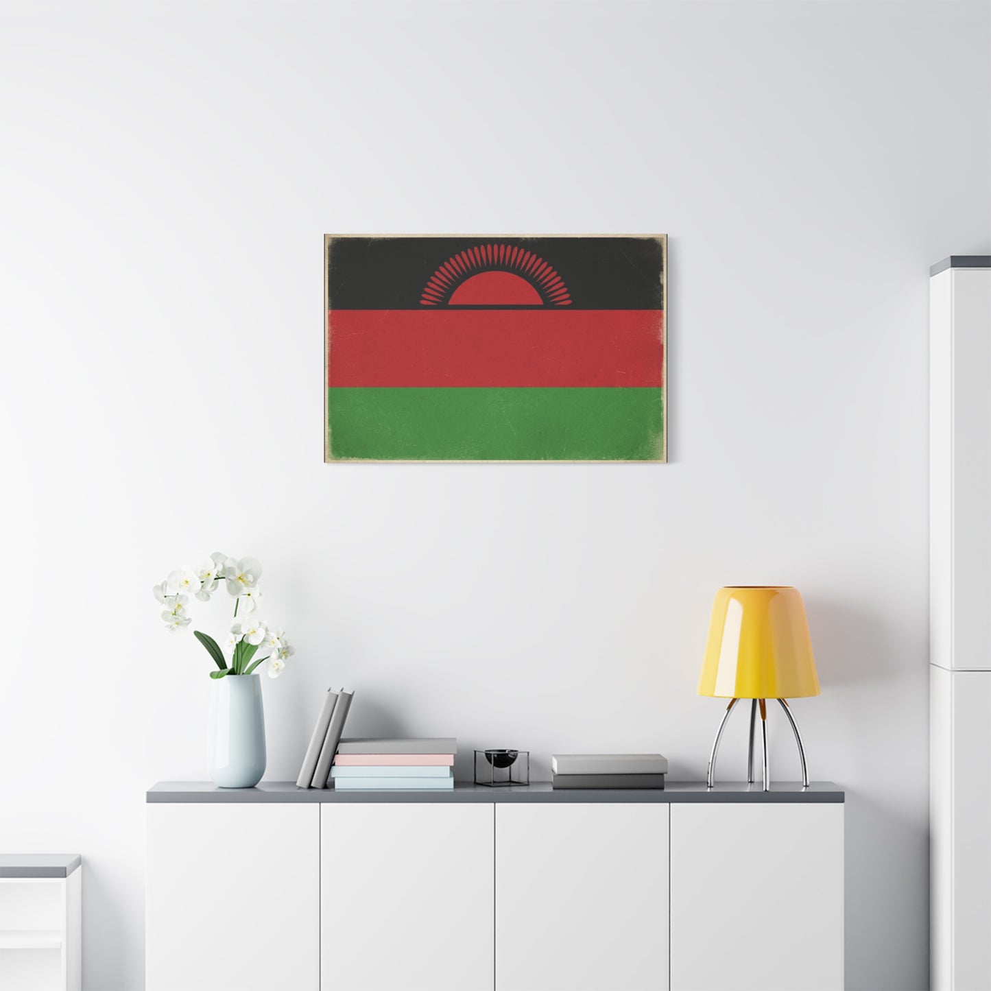 Malawi Flag Canvas Wall Art - Vintage Rising Sun National Flag Print, Pan African Red Black Green Design - Matte Canvas Decor - Living Room Wall Decor, Office Art Accent - Bedroom Home Decoration