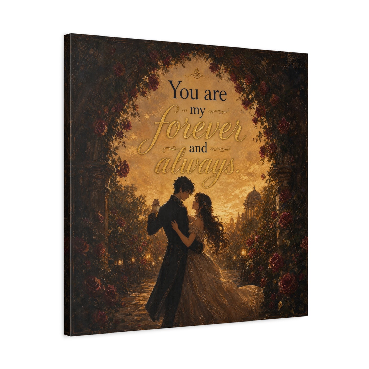 "You Are My Forever And Always." Romantic Couple Canvas Wall Art - Vintage Rose Arch Sunset Quote Print - Bedroom Home Decoration - Living Room Wall Decor - Bedroom Home Decoration - Ready to Hang